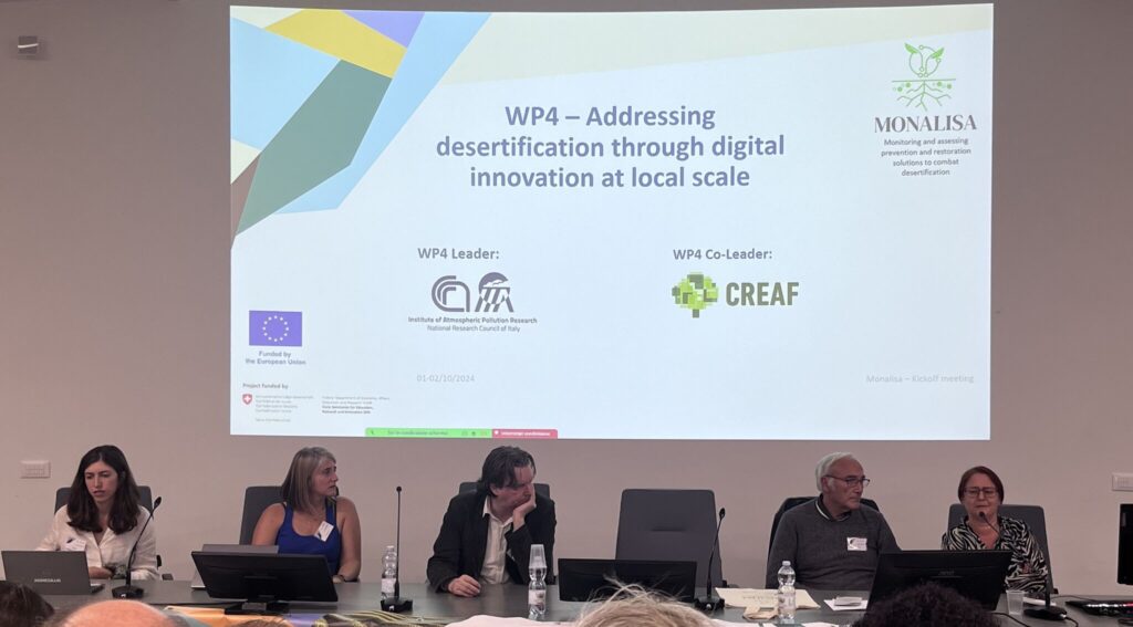 The presentation of the WP4 - Addressing desertification through digital innovation at local scale. Kick-off Meeting  for the MONALISA project, Sassari, Sardinia, Italy on 1st Ocotober 2024.